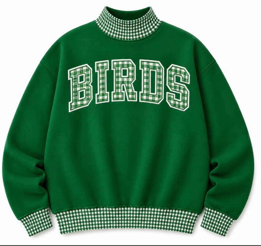 Philadelphia "Birds" Gingham Print Mockneck